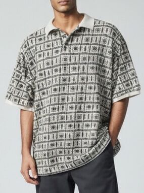 Ocean Pacific OP Sport Polo Shirt Mens Hawaiian Hibiscus Tribal Print Cotton